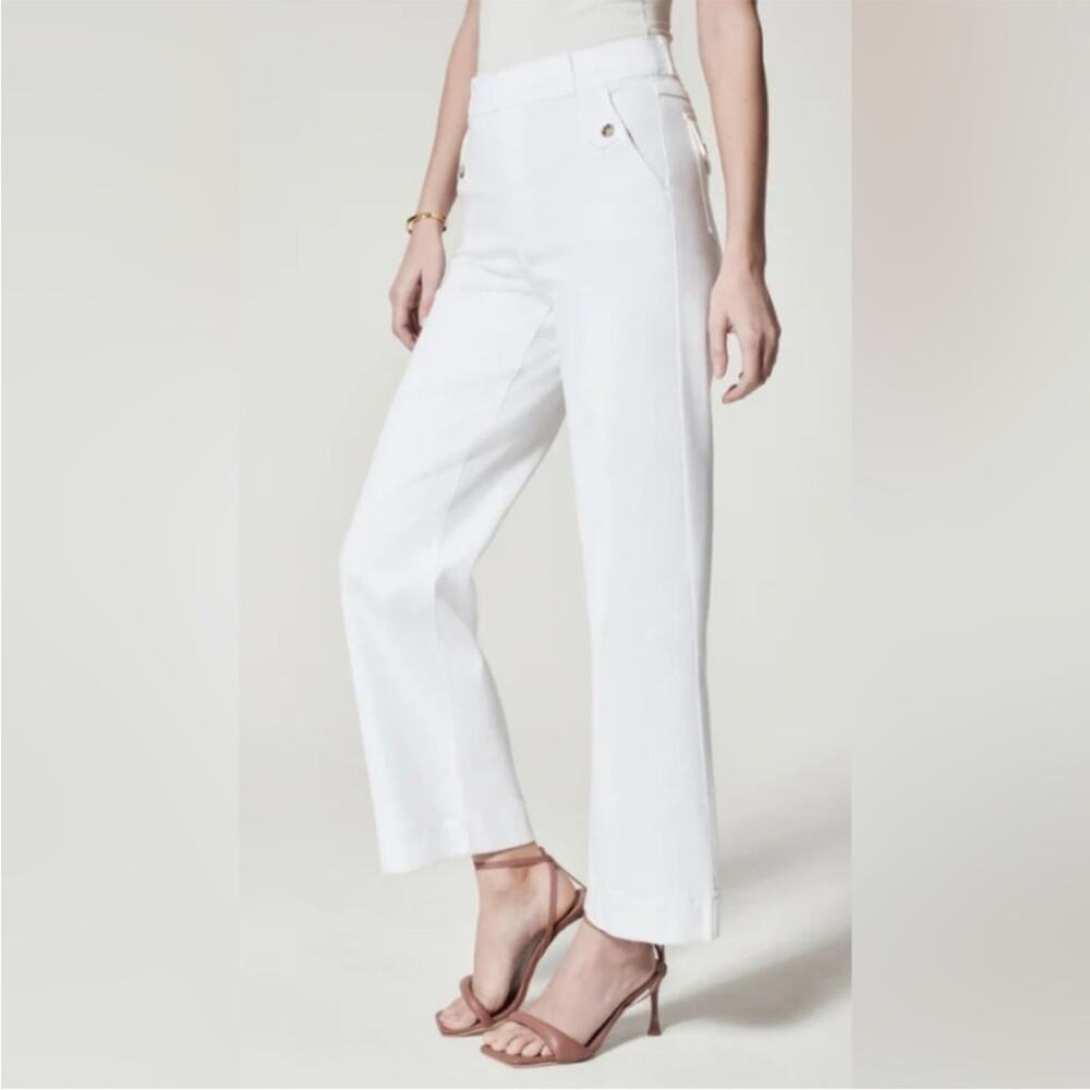 Spanx stretch twill wide leg pants white large tall NEW - Picture 4 of 12